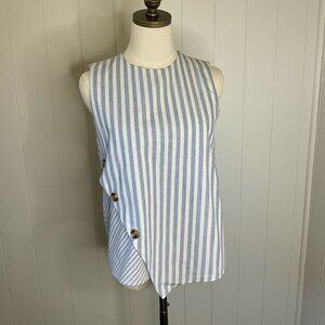 Womens Size MediumSleeveless Bliuse Blue White Stripe Button Details